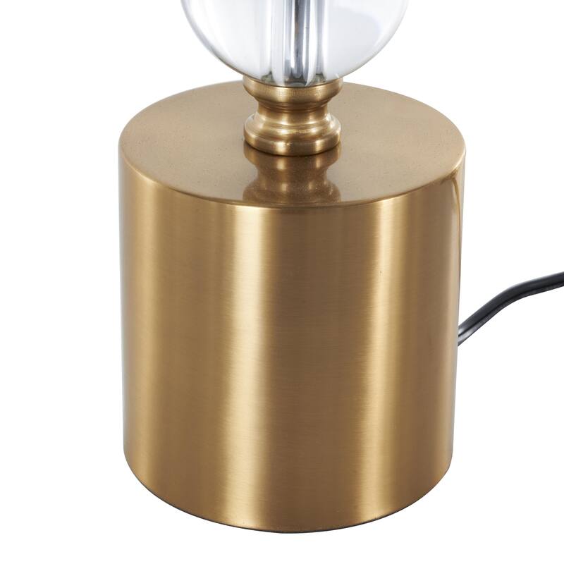 Clear Crystal Stacked Orbs Room Table Lamp with White Drum Shade and Gold Base