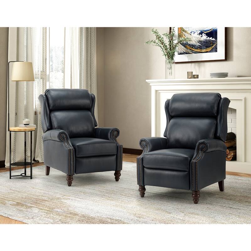 Noemon Genuine Leather Recliner with Nailhead Trims by HULALA HOME (Set of 2)