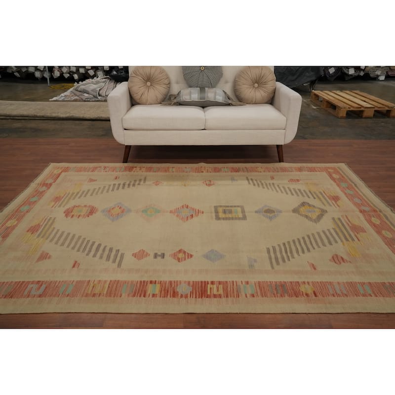 Hand Woven Oriental 100% Wool Carpet Southwestern Tribal Brown Kilim Area Rug - 8' 10'' X 6' 0''
