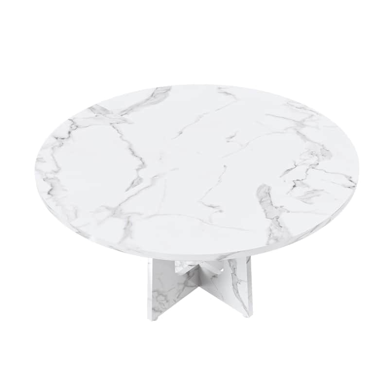 47.24" Round Dining Table for 4 - Farmhouse MDF Table with Marble White Finish, 300lb Capacity, Easy Assembly for Dining Room
