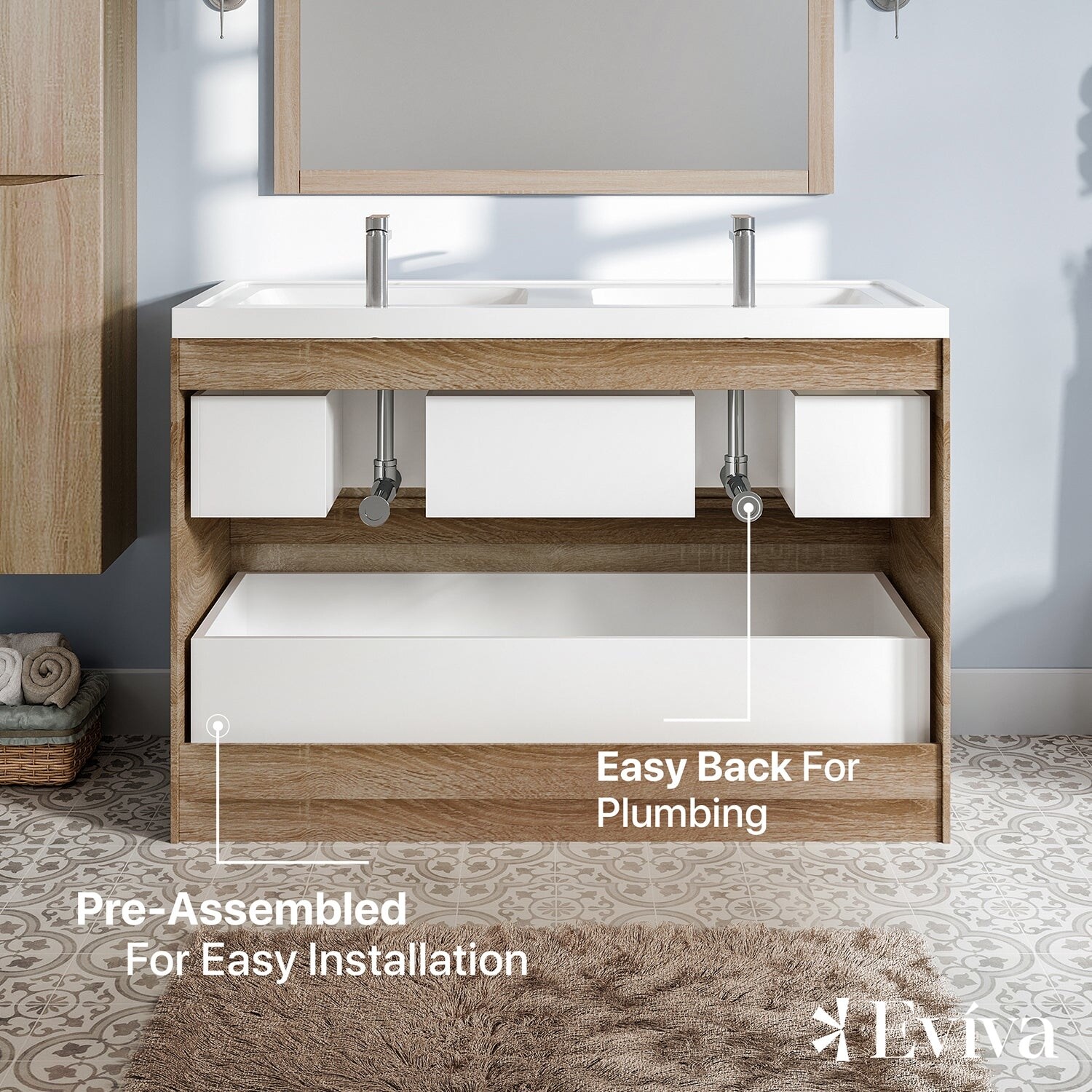 Eviva Smiley 24 in. W x 17 in. D x 34 in. H Freestanding Bath Vanity in White Oak with White Acrylic Top