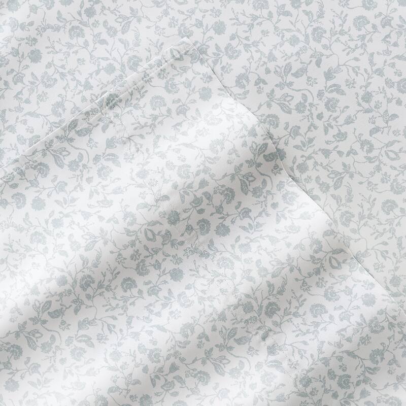 Becky Cameron 300TC Cotton Patterned Sheet Set - Rustic Jacobean Light Blue - Queen