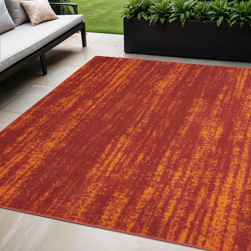 HomeRoots Abstract Contemporary Rectangle Outdoor Rug - 5' X 7' - Orange/Red - 5' X 7'