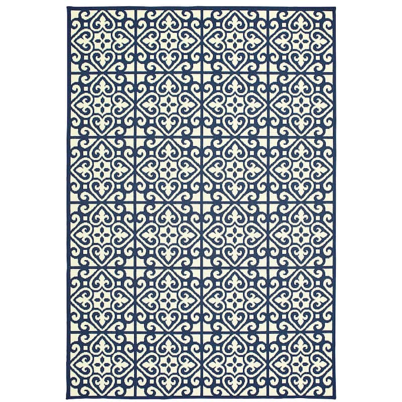 Manosque Ivory Navy Geometric Outdoor Casual Area Rug
