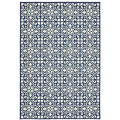 Manosque Ivory Navy Geometric Outdoor Casual Area Rug