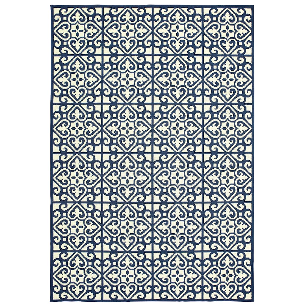 Manosque Ivory Navy Geometric Outdoor Casual Area Rug