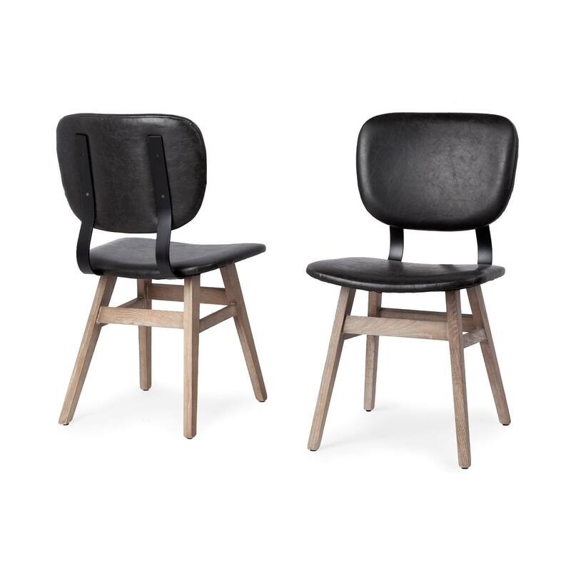 Haden Black Faux-Leather Wrap With Brown Solid Wood Base Dining Chair (Set of 2) - 18.5L x 18.5W x 33.3H - Set of 2 - 18.5L x 18.5W x 33.3H - Black - Short