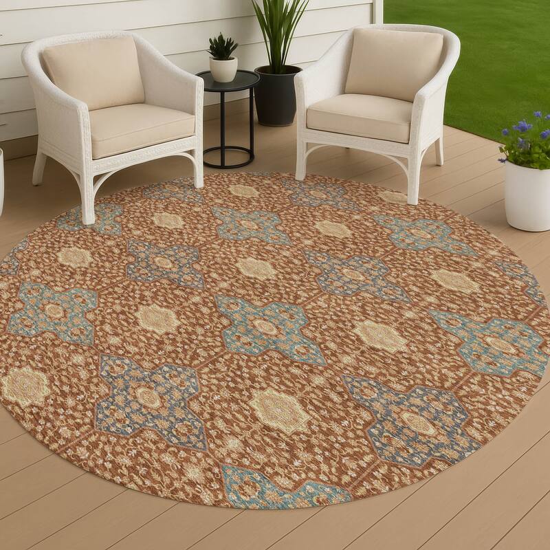 Machine Washable Indoor/ Outdoor Traditional Columbus Chantille Rug - Paprika - 8' x 8'