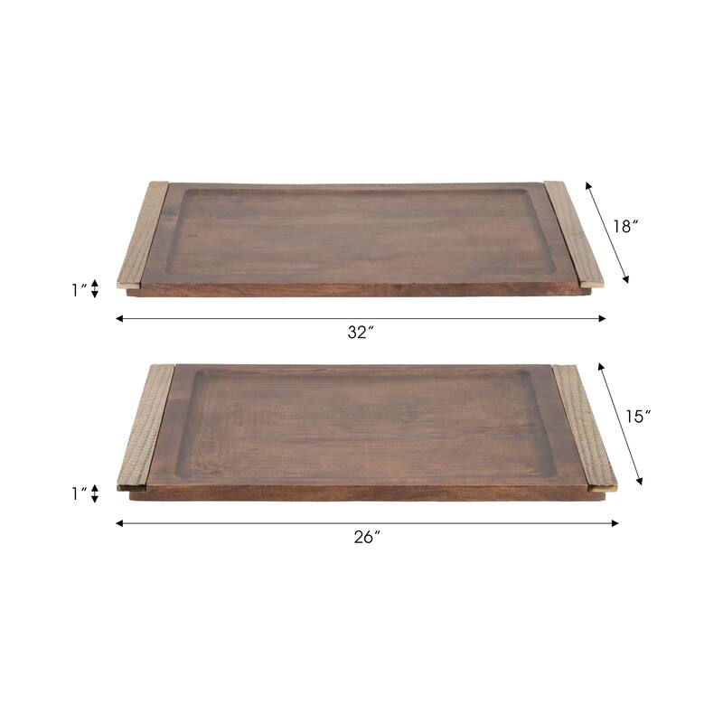 Sagebrook Home Set of 2 26/32" Natural Leaon Wood Trays - 32" x 18" x 1"