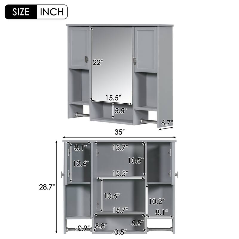 36"Freestanding Bathroom Vanity with Ceramic Sink and Mirror Cabinet