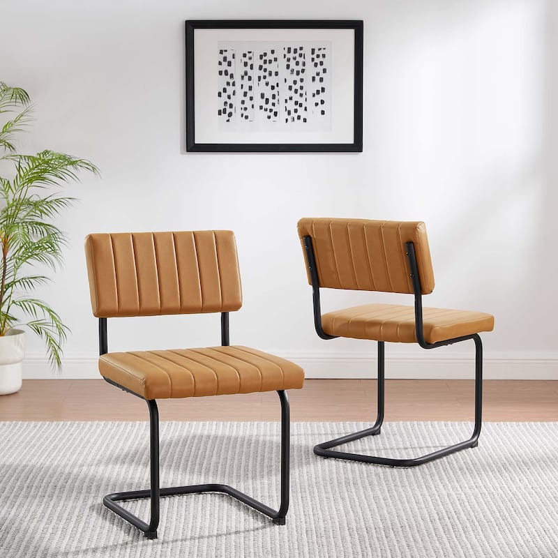 Parity Vegan Leather Dining Side Chairs - Set of 2 - Black Tan - Short - Set of 2