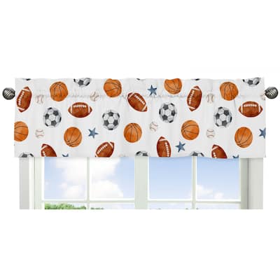 Sweet Jojo Designs Sports Theme Boy Window Curtain Valance Watercolor Vintage Soccer Balls Football Baseball Basketball Stars