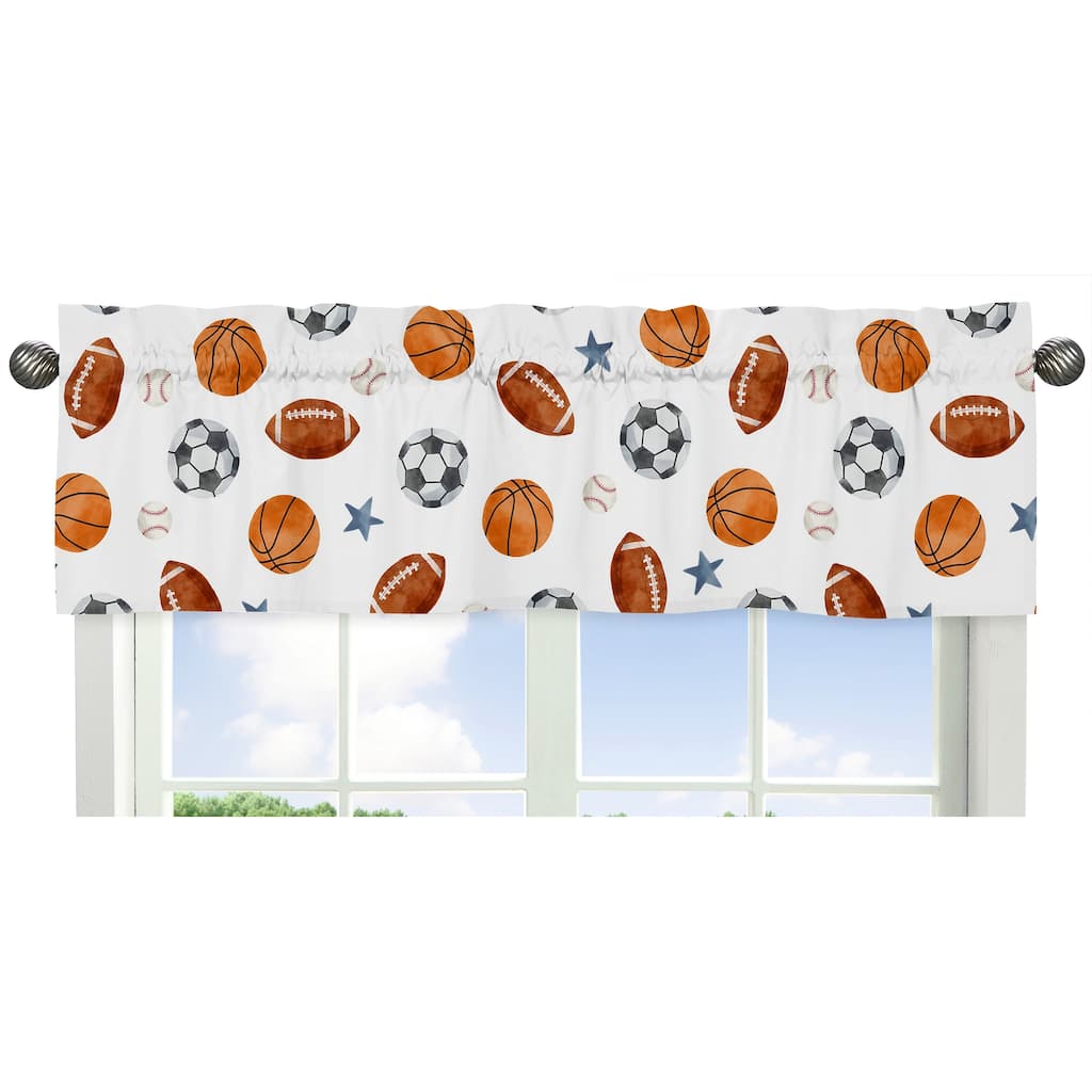 Sweet Jojo Designs Sports Theme Boy Window Curtain Valance Watercolor Vintage Soccer Balls Football Baseball Basketball Stars