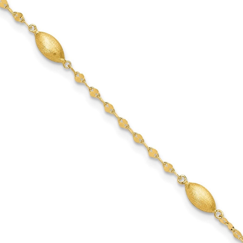 Curata 14k Yellow Gold 3.7mm Sparkle Cut With Satin Oval Beads Bracelet 7.5 Inch