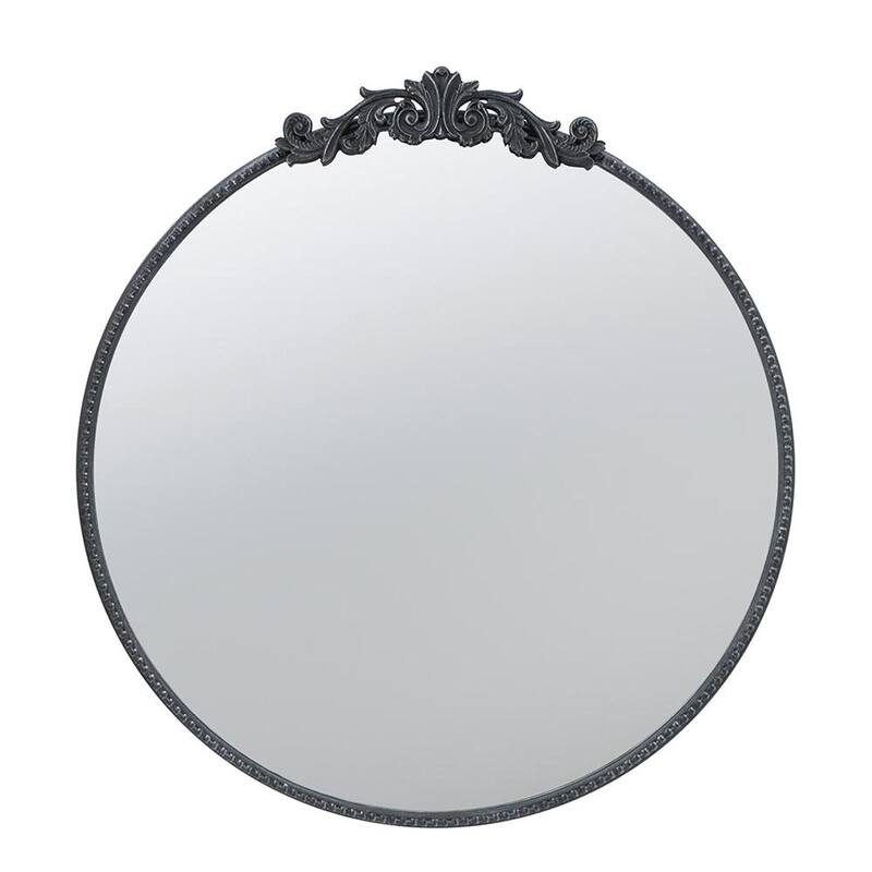 HomeRoots 32" Black Crowned Top Iron Framed Accent Mirror - 30' X '32' X '1.5