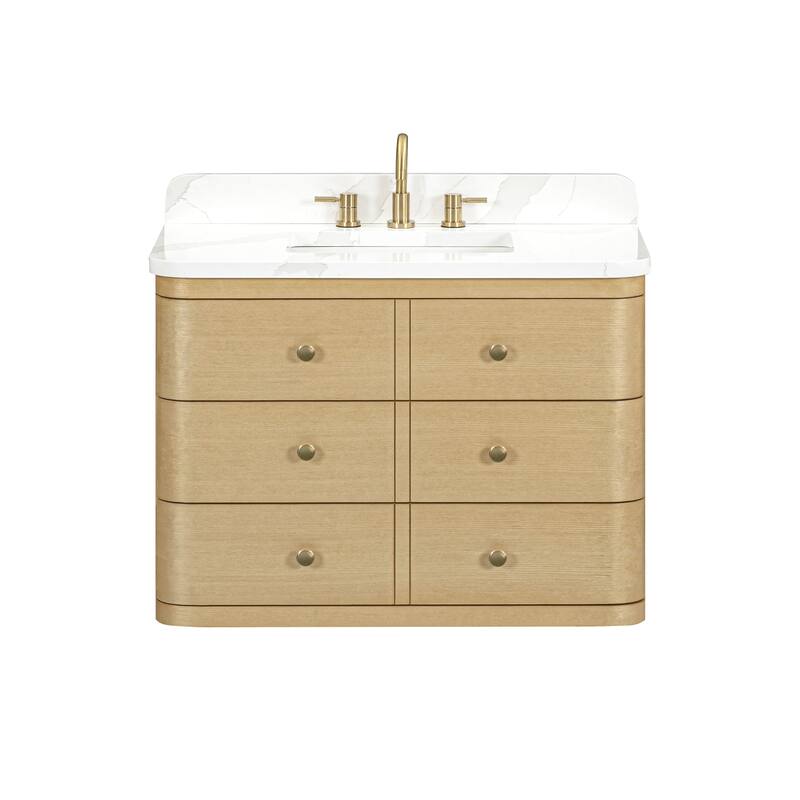 Serena Bathroom Vanity in Light Oak with Calacatta Quartz Top