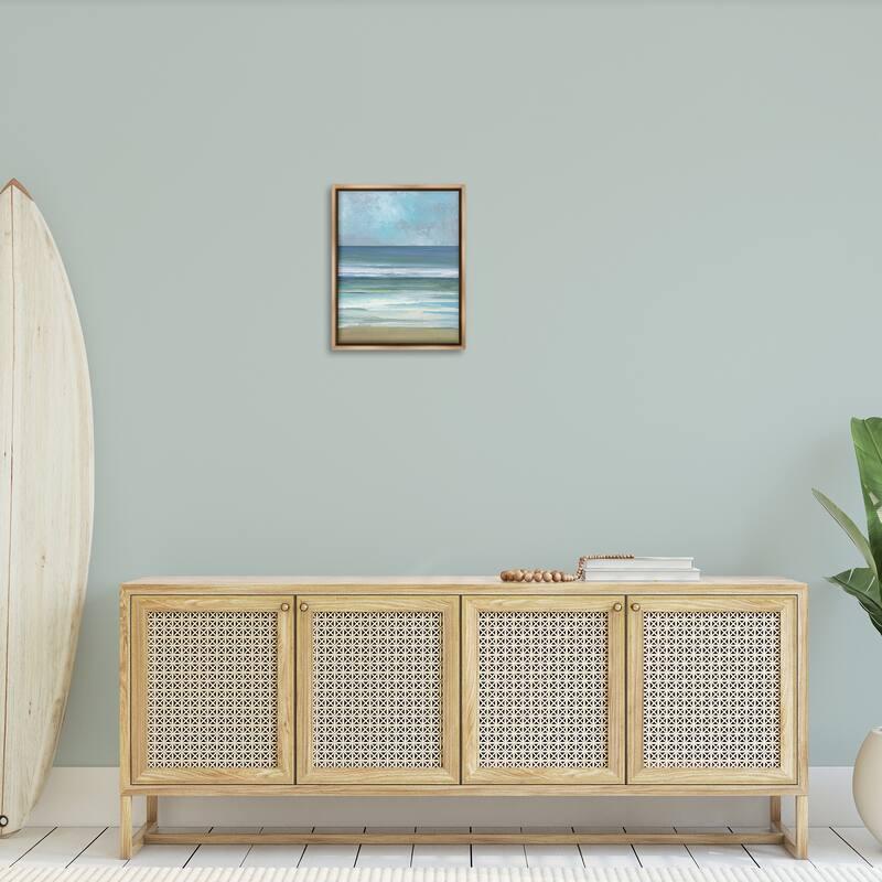 Stupell Calming Blue Waves Impression Framed Floater Canvas Wall Art Design By Sally Swatland