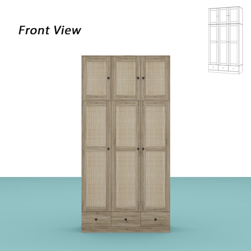 Rattan-Accented Wardrobe - Spacious Clothing Organizer with Style