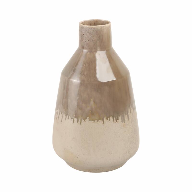 Warm Rustic Ceramic Table Vase for Home Decor, Decorative Flower Vase with Glazed Finish