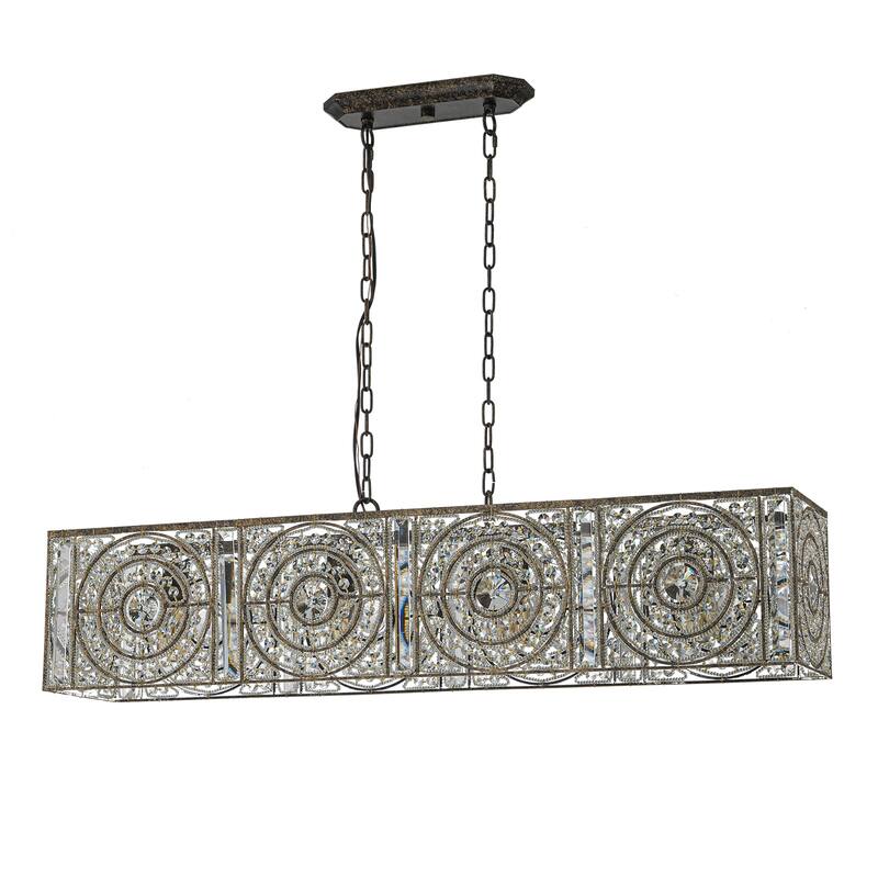 Farmhouse Vintage Brown Rectangular Crystal Chandelier with Metal Frame - W42.13"