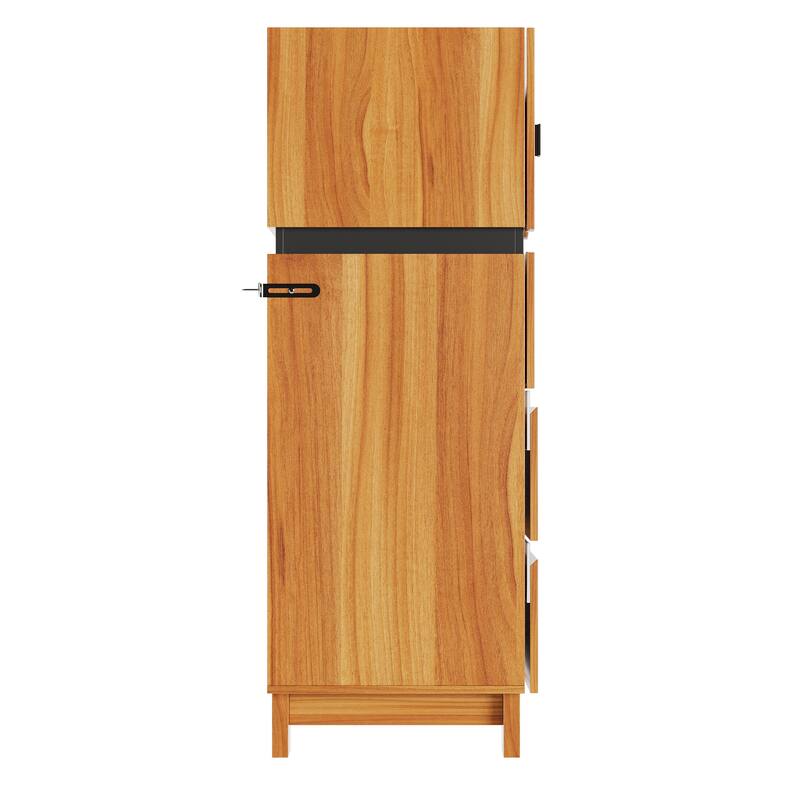 Modern Wave-Front 4-Drawer Dresser with Acrylic Panels, Wood Grain & Black Storage Cabinet Chest Cabinet