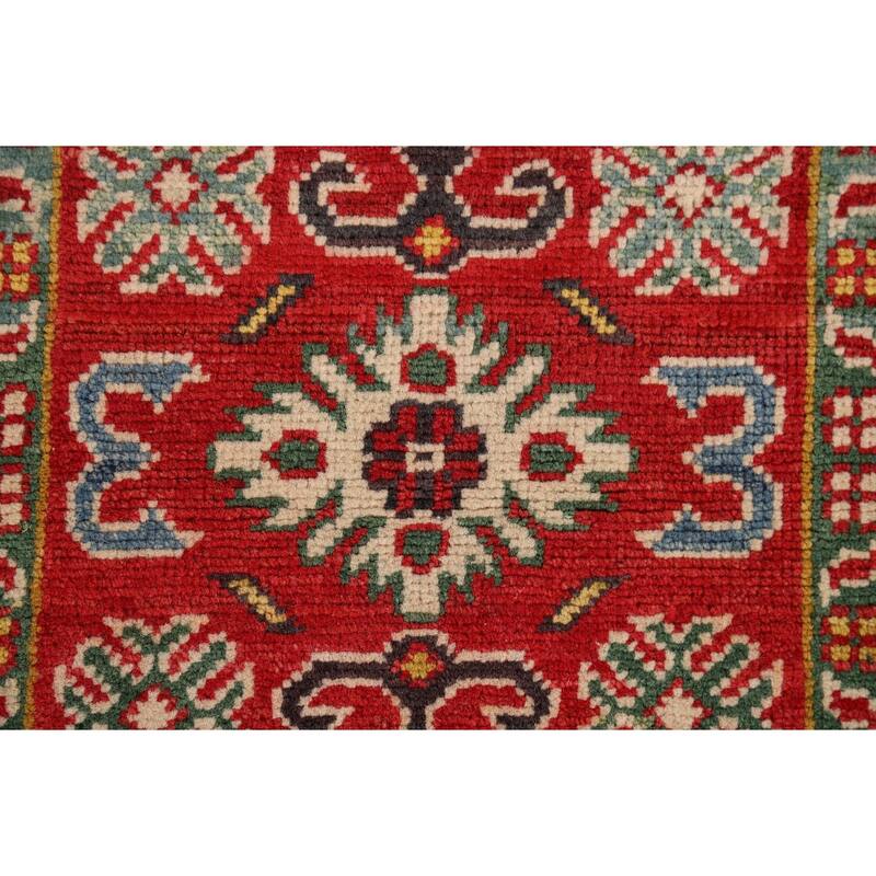 Hand Knotted Oriental 100% Wool Carpet Traditional Geometric Red Kazak Area Rug - 3' 0'' X 2' 1''