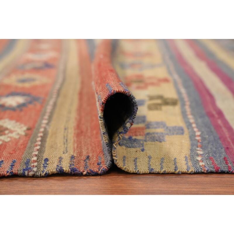 Hand Woven Oriental 100% Wool Carpet Southwestern Tribal Multi-Colored Kilim Area Rug - 7' 6'' X 4' 7''
