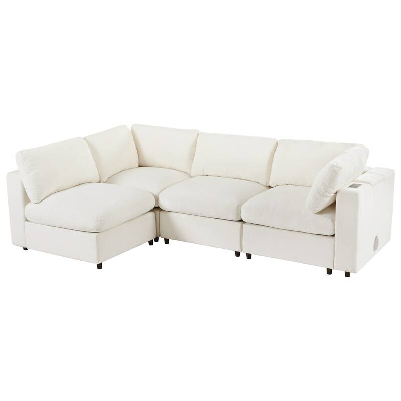 Upholstered Modular Sofa with USB Charge Ports and Wireless Charging, Built-in Bluetooth Speaker, Sectional Couch