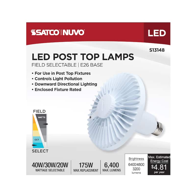 40/30/20W LED HID Replacement 3K/4K/5K CCT Ballast Bypass Medium Base 120-277 - White