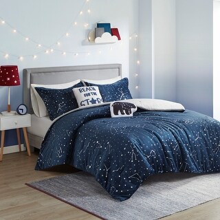 Cot bed Single Navy Stars bedding set children 100% cotton red piping 
