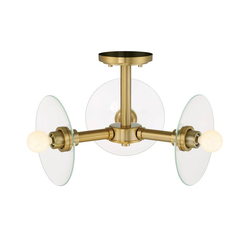 Litto 14.75 in. 3-Light Brushed Gold Modern Semi Flush Mount Light