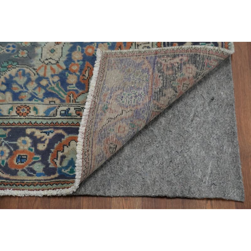 Slate Blue Tabriz Persian Vintage Area Rug Hand-Knotted Wool Carpet - 6'2" x 9'5"