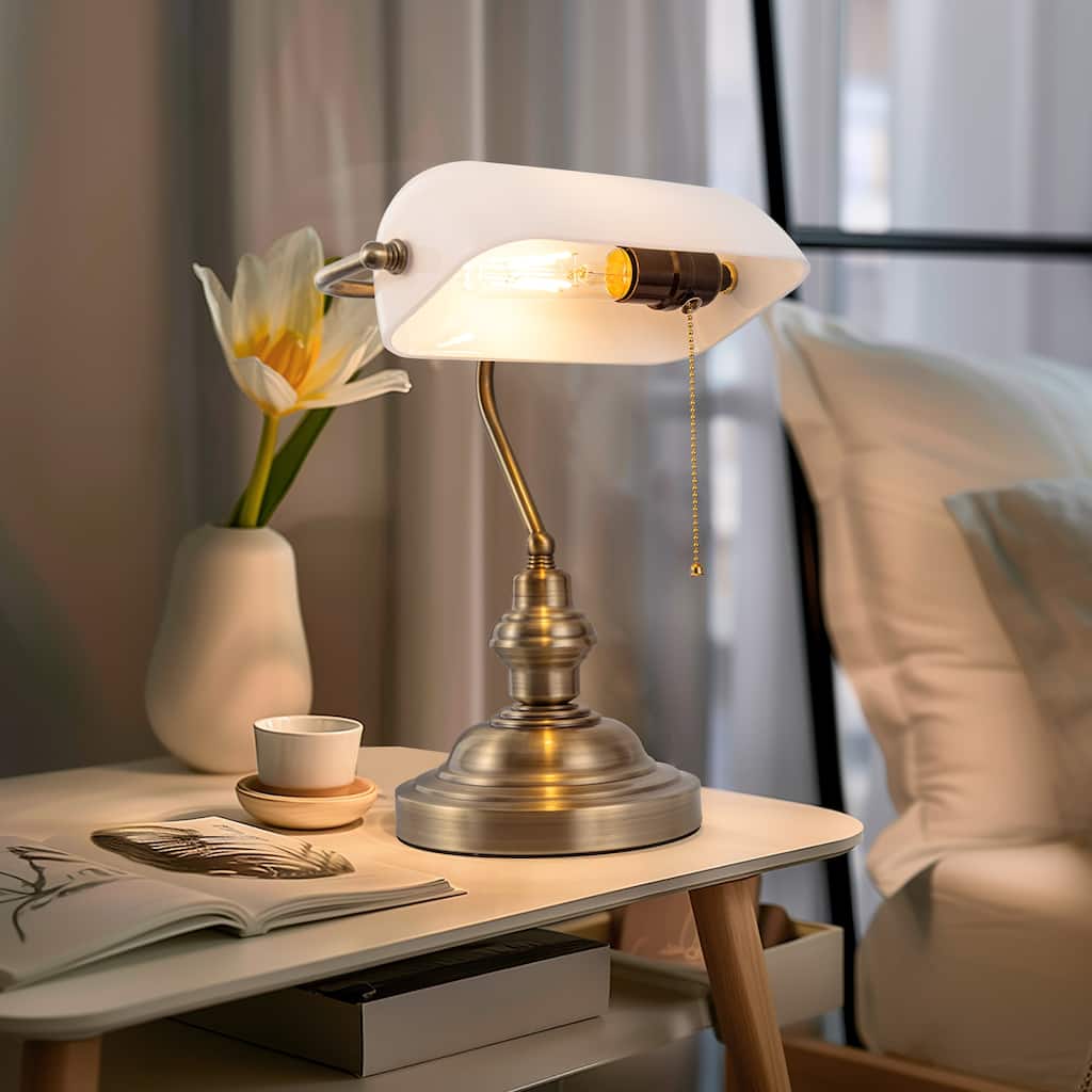 White E26 Single-Head Bedside Table Lamp, Minimalist Corded Nightstand Light, Soft Glow Ambient Lighting - 10.43*7.08*14.17