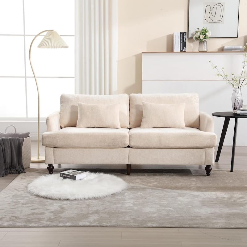 Roomfitters Chenille Loveseat Sofa, Mid-Century 2-Seat Upholstered Couch with Wooden Legs for Living Room
