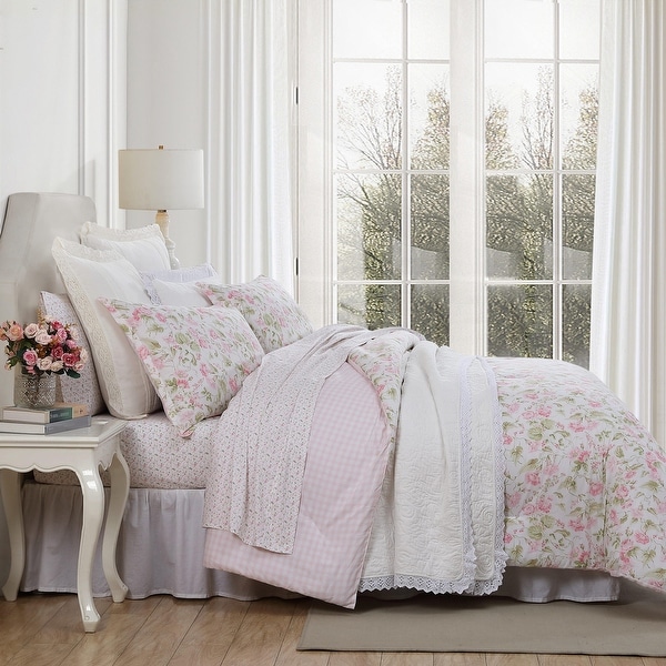 Laura Ashley Morning Gloria Cotton Pink Comforter Set - On