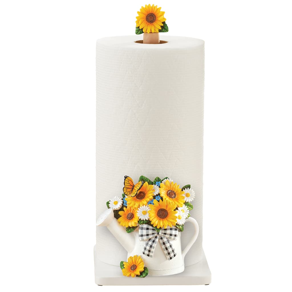 Hand-Painted Sunflower Bouquet in Watering Can Paper Towel Holder - 7.63 x 13.38 x 5.63