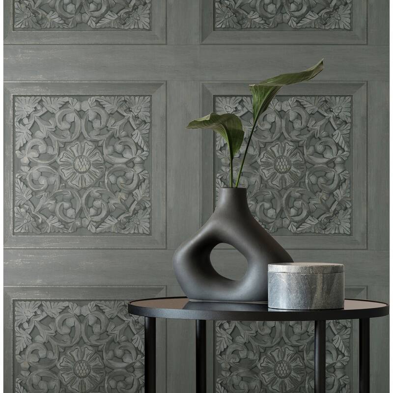 Fine Decor Albie Dark Grey Carved Panel Wallpaper