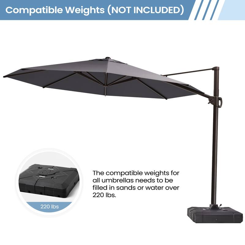 Crestlive Products 11.5ft Round Cantilever Patio Umbrella with 7-position Adjustment and 360-degree Rotation