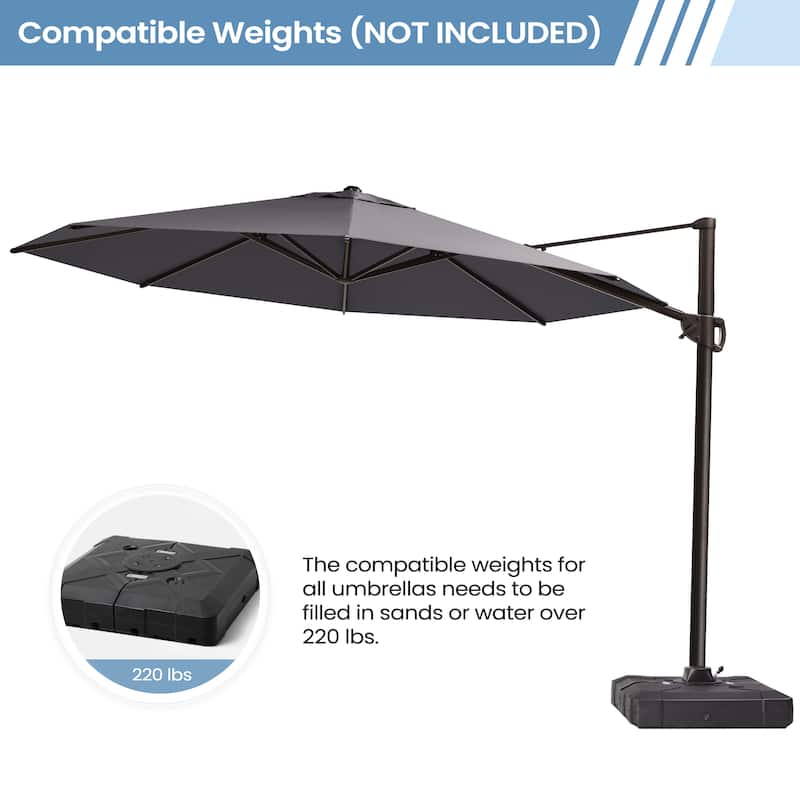 Outdoor 11.5FT Round Patio Hanging Offset Cantilever Umbrella with Cross Base