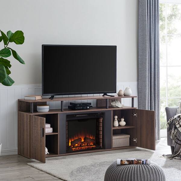Shop 63 Brown And Black Contemporary Rectangular Fireplace Media