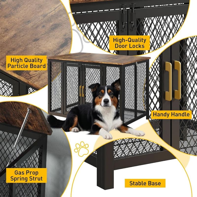 Flip Top Dog Crate Furniture, with 2 Doors and Latches Kennel