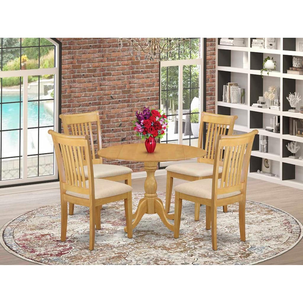 HomeStock 5-Piece Natural Oak Finish Solid Wood Top Dining table with 4 Chairs with Slat Back