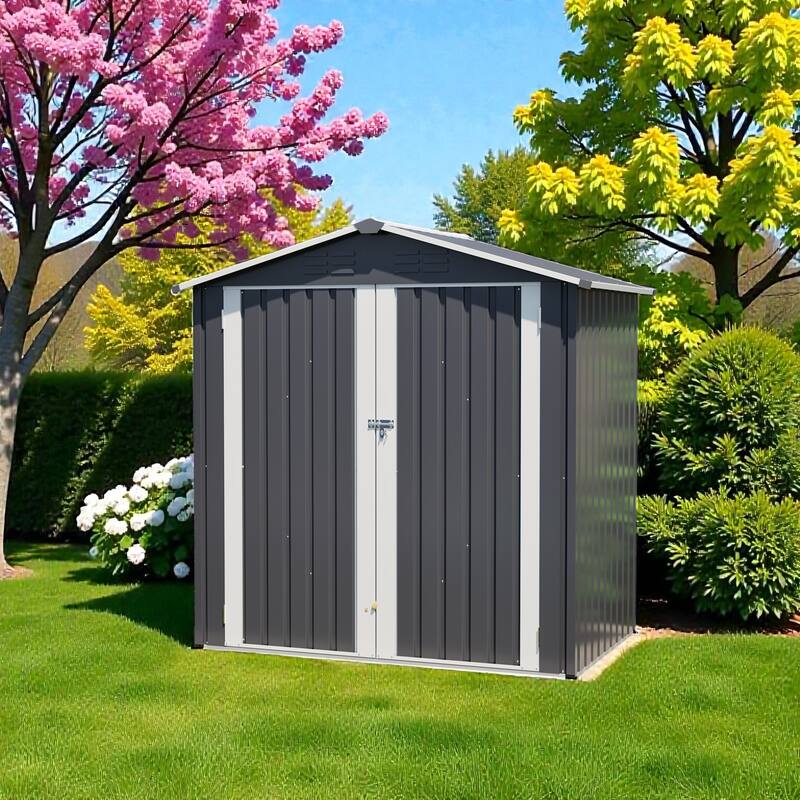6 x 4 FT Outdoor Metal Storage Shed with Lockable Door, Waterproof Steel Tool Shed for Backyard