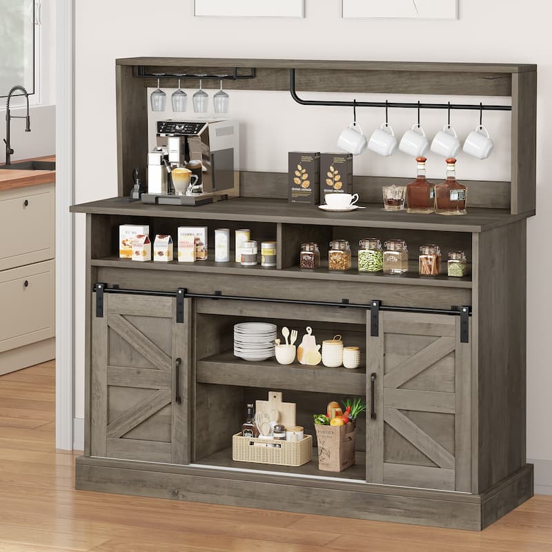 Farmhouse Buffet Cabinet with Storage, Sliding Barn Door, 52"Sideboard Cabinet - 51.9"Lx15.1"Wx51.5"H