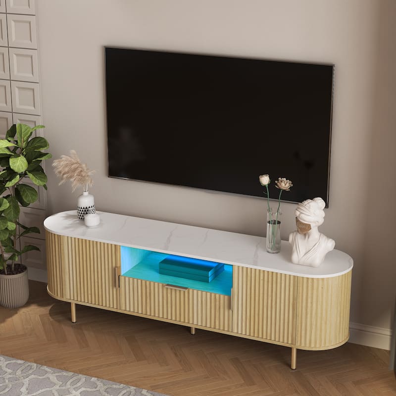 Modern Floor-Standing TV Stand/Media Control Table, for 55+ Inch TVs with 16-Color LED Lighting, for Living Rooms