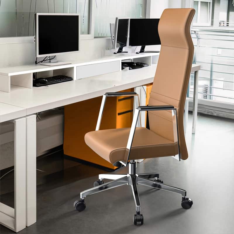 Aleen Ergonomic Leather Office Chair with High Back, 360° Swivel, Adjustable Height, Tilt Mechanism & Iron Frame