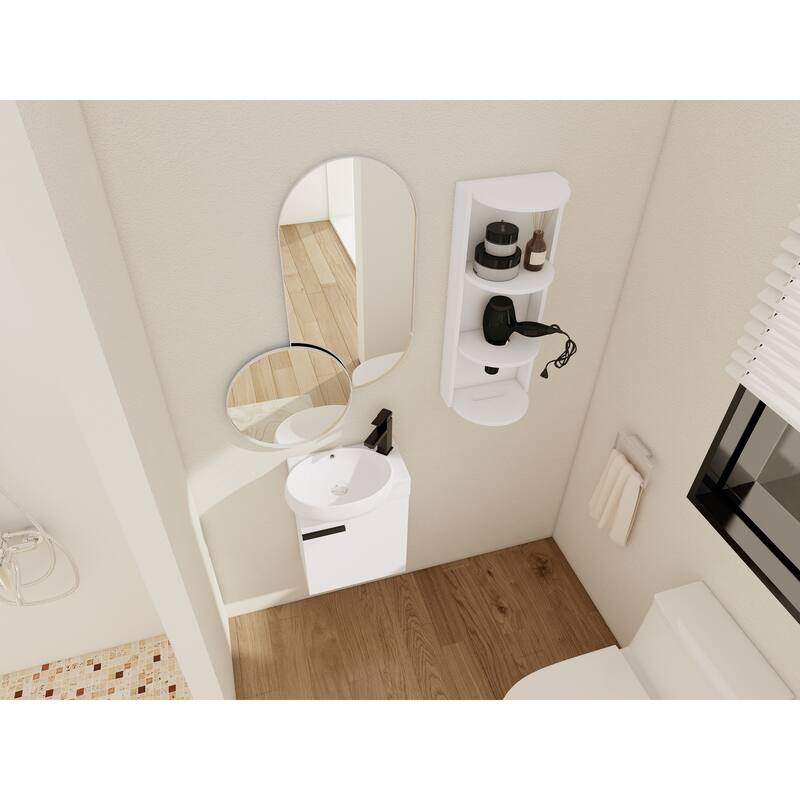 Compact Bathroom Vanity with Sink, Oval Single Ceramic Sink Bathroom Cabinet for Small Bathroom