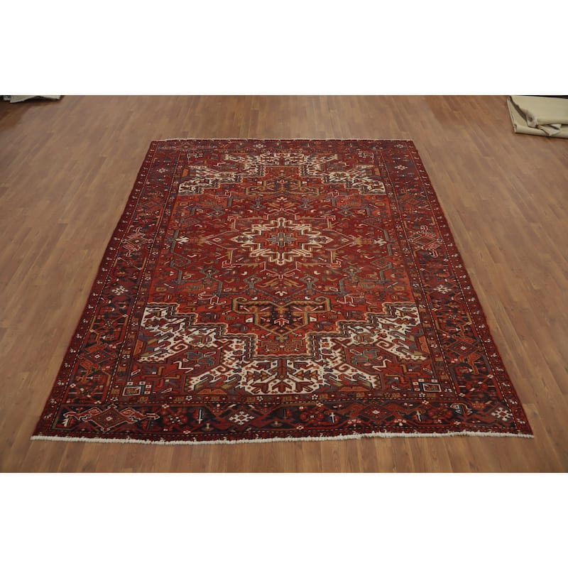 Hand Knotted Oriental 100% Wool Carpet Traditional Medallion Oranges & Rust Heriz Area Rug - 9' 8'' X 8' 0''