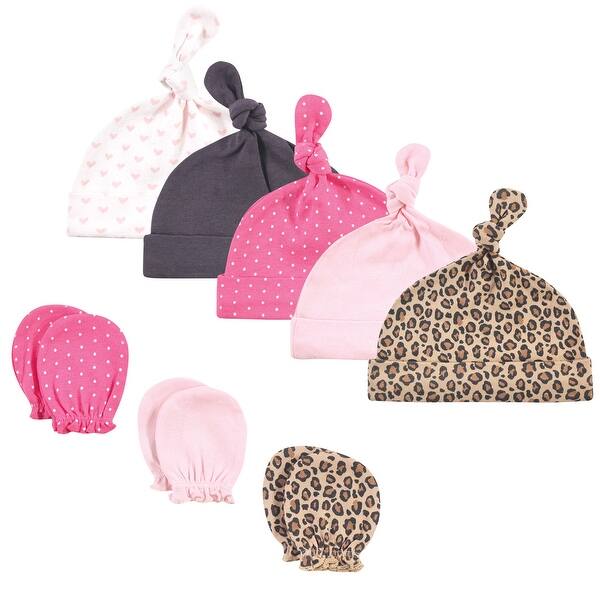 slide 1 of 1, Hudson Baby Infant Boy Cotton Cap and Scratch Mitten Set, Leopard, 0-6 Months - Leopard 0-6 Months - Leopard