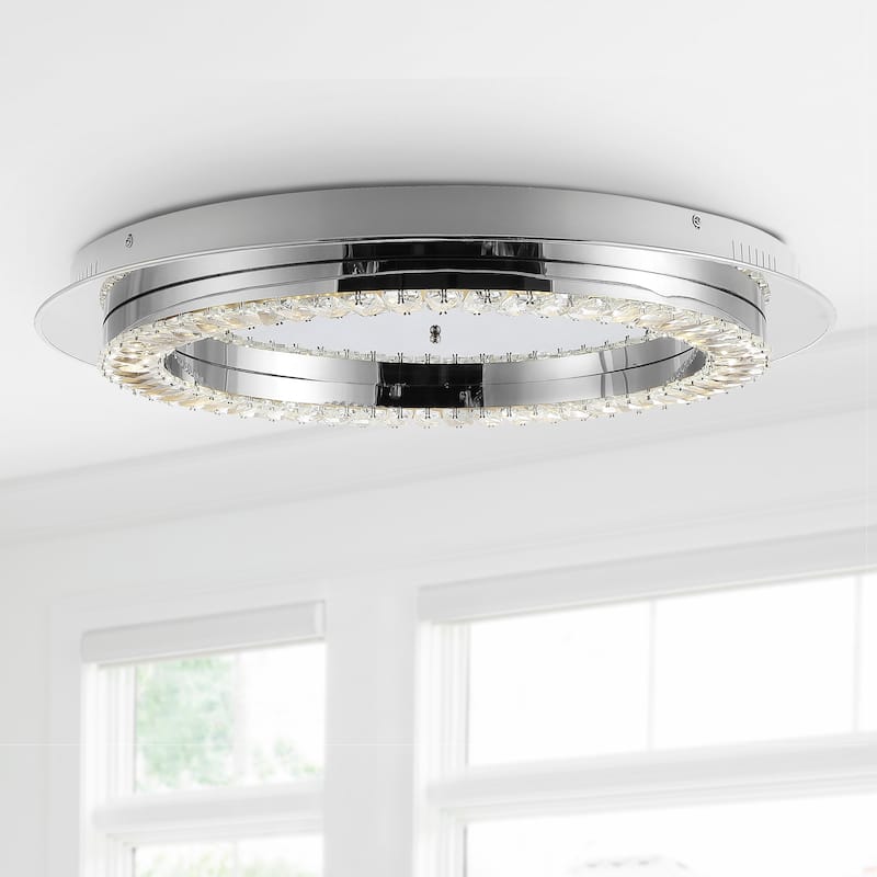 Brice Integrated Iron/Crystal Glam LED Flush Mount, by JONATHAN Y - 24" - Chrome